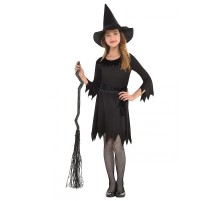 Siyah Elbiseli Siyah Cadı Şapkalı Cadı Kostümü 7-8 Yaş