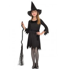 Siyah Elbiseli Siyah Cadı Şapkalı Cadı Kostümü 13-14 Yaş
