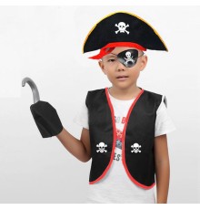 Korsan Yelek + Şapka + Kanca + Maske Çocuk Boy 7-9 Yaş