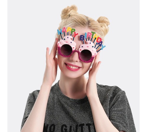 Happy Birthday Yazılı Parti Gözlüğü Fuşya 17x11 cm