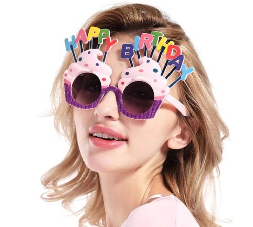 Happy Birthday Yazılı Parti Gözlüğü Mor 17x11 cm
