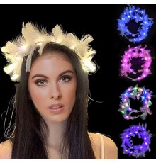 Led Işıklı Rengarenk Yanan 3 Fonksiyonlu Otrişli Parti Tacı Beyaz Renk 12x12 cm