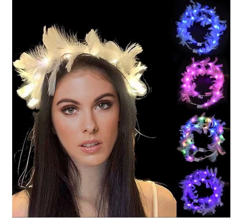 Led Işıklı Rengarenk Yanan 3 Fonksiyonlu Otrişli Parti Tacı Beyaz Renk 12x12 cm