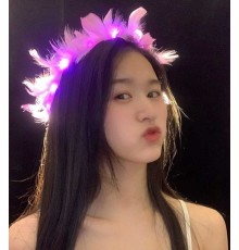 Led Işıklı Rengarenk Yanan 3 Fonksiyonlu Otrişli Parti Tacı Pembe Renk 12x12 cm