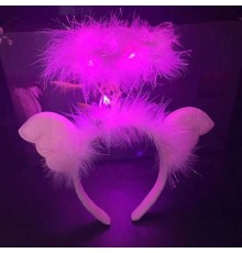 Pembe Kanatlı Pembe Tüylü Led Işıklı 3 Fonksiyonlu Melek Hare Taç 20x25 cm