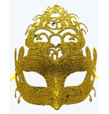 Altın Renk Parti Maskesi - Parlak Altın Sim Balo Maskesi 21x20 cm