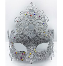 Gümüş Renk Parti Maskesi - Parlak Gümüş Sim Balo Maskesi 21x20 cm