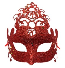 Kırmızı Renk Parti Maskesi - Parlak Kırmızı Sim Balo Maskesi 21x20 cm