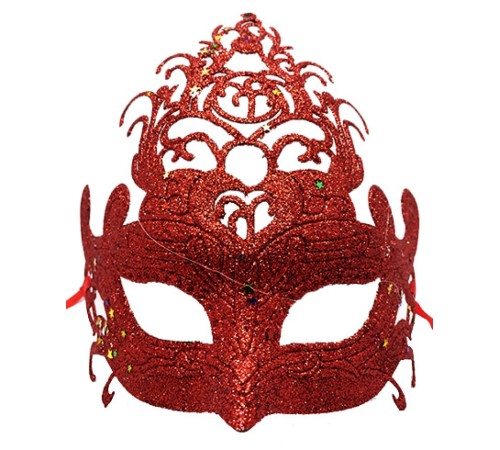 Kırmızı Renk Parti Maskesi - Parlak Kırmızı Sim Balo Maskesi 21x20 cm