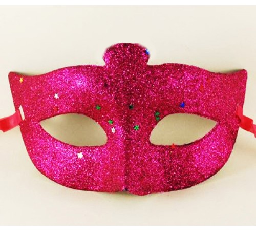 Fuşya Renk Simli Yıldızlı Kostüm Partisi Maskesi 17x10