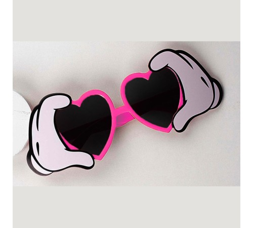 Pembe Renk Kalp Şekilli El Figürlü Parti Gözlüğü 21x8 cm