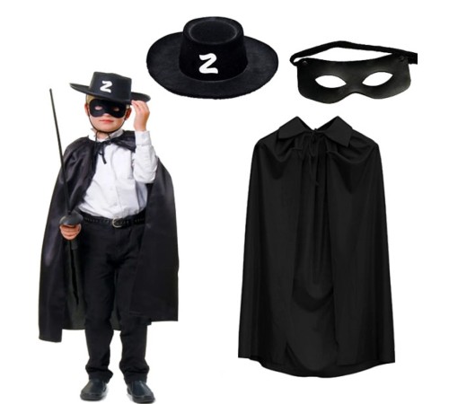 Zorro Pelerini Şapkası ve Maske Seti Çocuk Boy