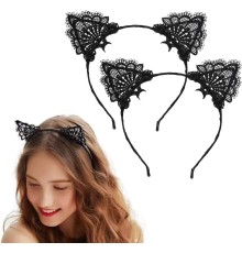 Dantelli Siyah Kedi Tacı - Vintage Tarz Dantel Kedi Kulak