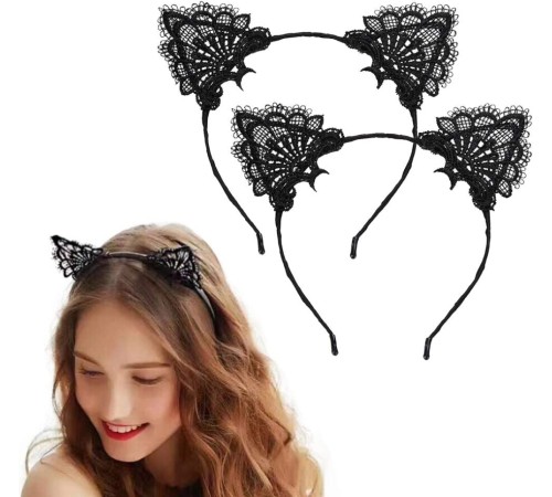 Dantelli Siyah Kedi Tacı - Vintage Tarz Dantel Kedi Kulak