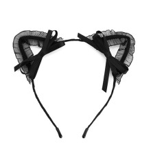 Siyah Renk Dantelli Tüllü Kedi Kulağı Kedi Tacı 17x17 cm
