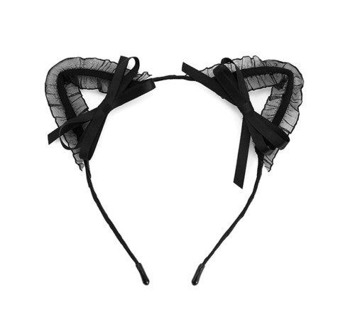 Siyah Renk Dantelli Tüllü Kedi Kulağı Kedi Tacı 17x17 cm