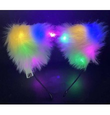 Beyaz Peluşlu Pofuduk Kürklü Led Işıklı Lüks Parti Tacı 20x18 cm