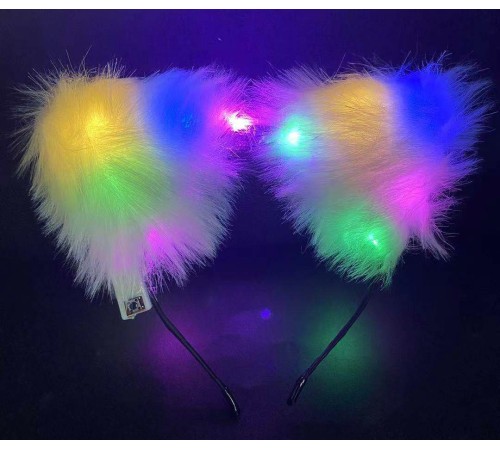 Beyaz Peluşlu Pofuduk Kürklü Led Işıklı Lüks Parti Tacı 20x18 cm