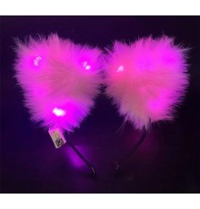 Pembe Peluşlu Pofuduk Kürklü Led Işıklı Lüks Parti Tacı 20x18 cm