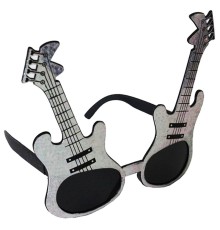 Gümüş Renk Rockn Roll Gitar Şekilli Parti Gözlüğü 15x15 cm