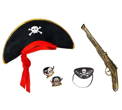 Korsan Şapkası + Maske + 2 Adet Yüzük Kostüm Seti Çocuk