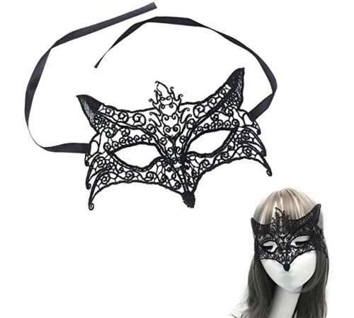 Siyah Renk Dantel İşlemeli Örgü Parti Maskesi Model 6