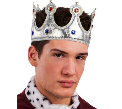 Kral Tacı Gümüş Renk Kumaş Malzeme Yetişkin Boy