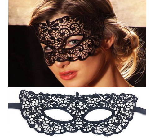 Siyah Renk Dantel İşlemeli Örgü Parti Maskesi Model 7