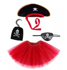 Korsan Şapkası Eteği Kancası ve Göz Maskesi Kostüm Seti Kız Çocuk