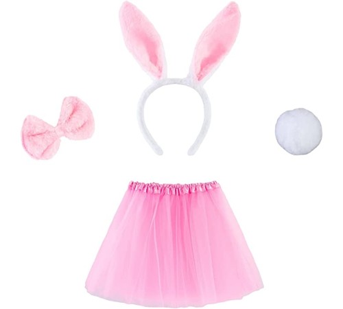 Tavşan Tacı Eteği Papyonu ve Kuyruk Kostüm Seti Pembe Renk Çocuk Boy