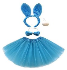 Tavşan Tacı Eteği Papyonu ve Kuyruk Kostüm Seti Mavi Renk Çocuk Boy