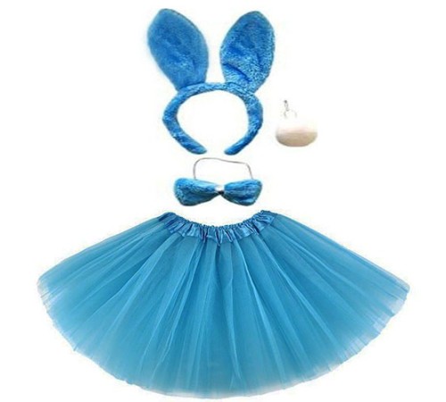 Tavşan Tacı Eteği Papyonu ve Kuyruk Kostüm Seti Mavi Renk Çocuk Boy