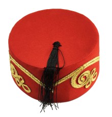 Kırmızı Renk Otantik Şerit İşlemeli Osmanlı Fesi 7 No 8-10 Yaş