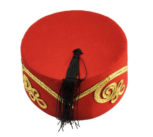 Kırmızı Renk Otantik Şerit İşlemeli Osmanlı Fesi 8 No 12-13 Yaş