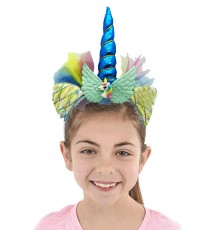 Mavi Boynuzlu Tüllü Kanatlı Unicorn Tacı 17x27 cm