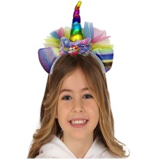 Rengarenk Boynuzlu Payetli Fiyonklu Unicorn Tacı 17x27 cm