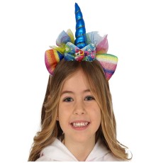 Mavi Renk Boynuzlu Payetli Fiyonklu Unicorn Tacı 17x27 cm