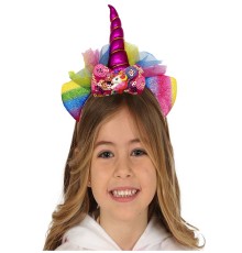 Fuşya Renk Boynuzlu Payetli Fiyonklu Unicorn Tacı 17x27 cm