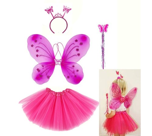 Fuşya Kostümü - Fuşya Kostüm Aksesuar Seti 4 Parça