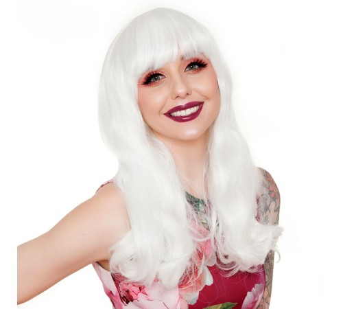 Beyaz Renk Kahküllü Dalgalı Uzun Parti Peruğu