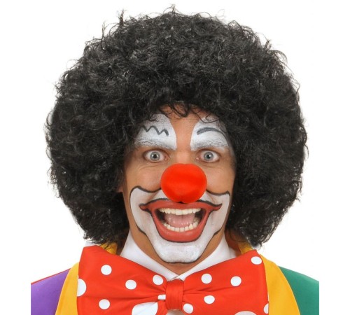 Siyah Renk Kıvırcık Afro Bonus Peruk Saç ve Kırmızı Sünger Burun Seti