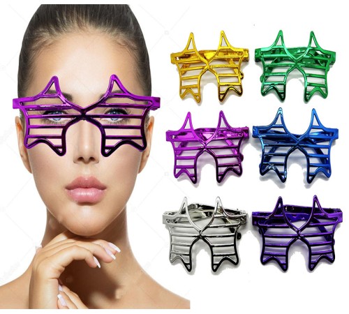 Metalize Ekstra Parlak Yıldız Panjur Parti Gözlüğü 6 Renk 6 Adet