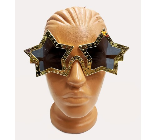 Yıldız Şekilli Parlak Metalize Parti Gözlüğü Altın Renk 16X7 cm