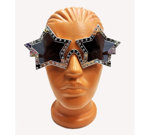 Yıldız Şekilli Parlak Metalize Parti Gözlüğü Gümüş Renk 16X7 cm