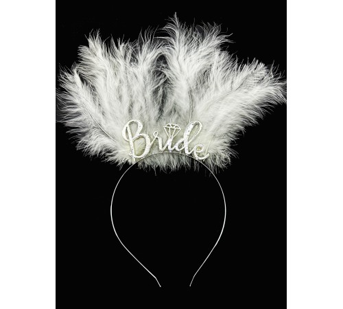 Beyaz Tüylü İthal Gümüş Renk Bride Gelin Tacı 25x20 cm