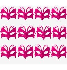 Pembe Renk Arkadan Bağlamalı Simli Parti Balo Maskesi 12 Adet