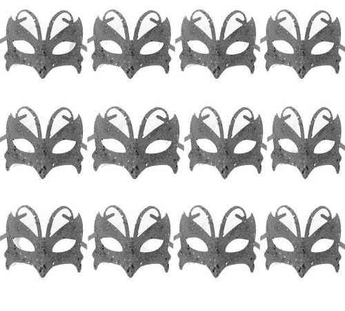 Gümüş Silver Renk Arkadan Bağlamalı Simli Parti Balo Maskesi 12 Adet