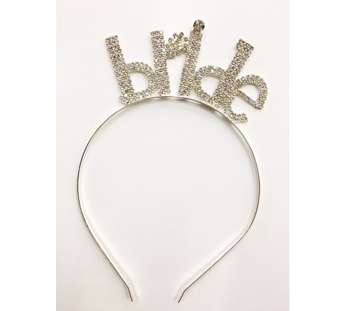 Kristal Taşlı Gümüş Renk Bride Yazılı Taşlı Taç 18x13 cm