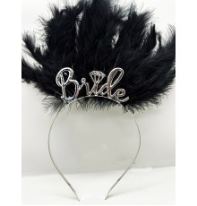 Siyah Tüylü İthal Gümüş Renk Bride Gelin Tacı 25x20 cm