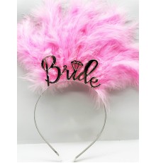 Pembe Tüylü İthal Gümüş Renk Bride Gelin Tacı 25x20 cm